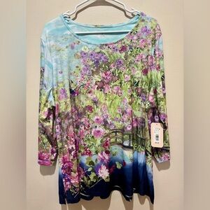 Allison Daley Floral Rose Reflection Long Sleeve Top Hummingbird NWT Women’s 1X